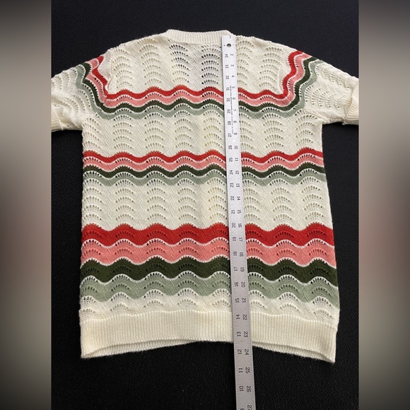 VTG Rosanna short sleeve cardigan w/ wavy pattern sz L - Picture 7 of 8
